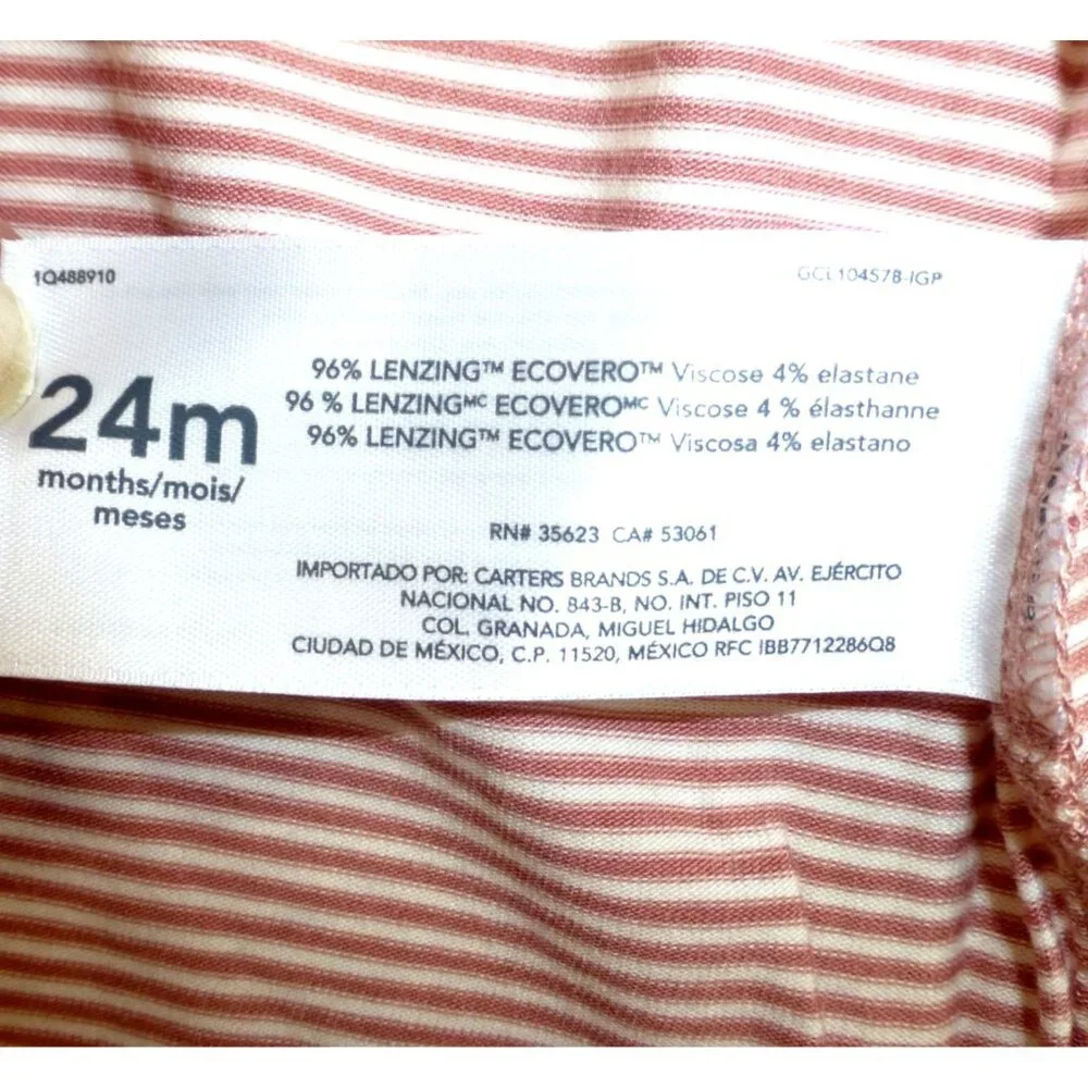 NWT Carters 24M EcoVero Hooded Striped Button-Up Shirt Toddler Apparel Pink & Wh
